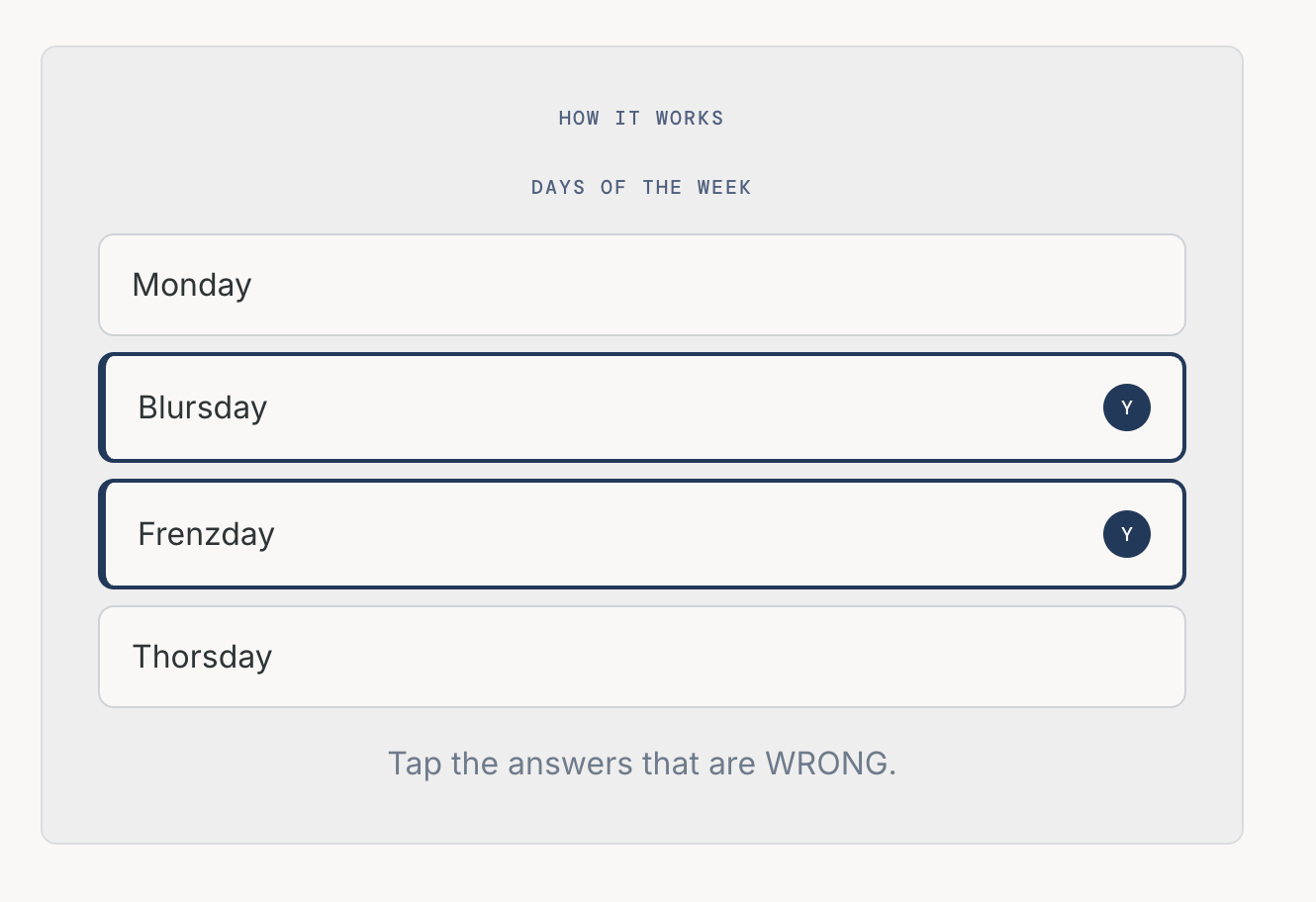 Wrong Answers Only gameplay screen showing four answer options with two marked wrong